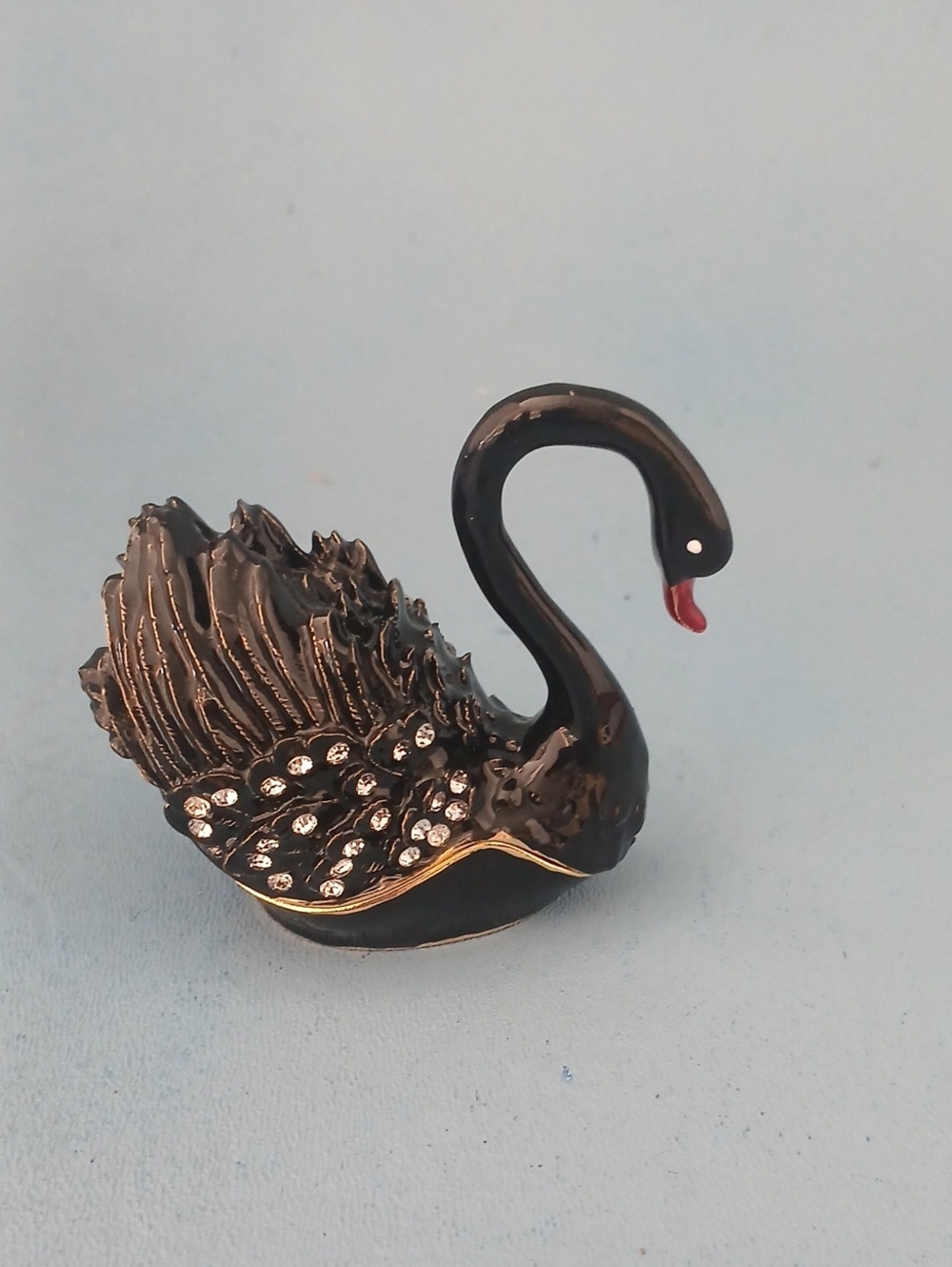 Black Swan Mini Trinket Box with Rhinestones 2.5" x 3"